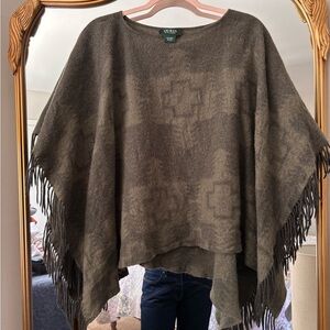 Ralph Lauren Fringe Cross Sweater Poncho RARE